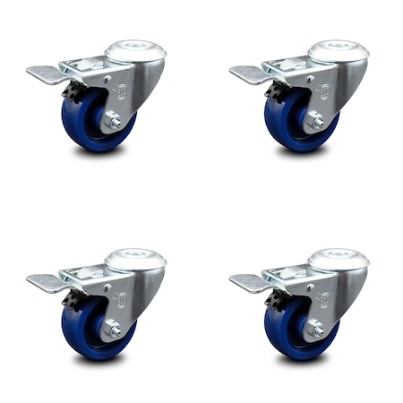 Service Caster 3.5 Inch Solid Polyurethane Swivel Bolt Hole Caster Set with Total Lock Brake SCC-BHTTL20S3514-SPUS-4